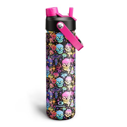 ENCOOL Insulated Stainless Steel Water Bottle w/ Straw (Trippy Skulls) 26-Oz Deal