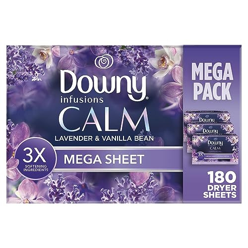 Downy Infusions Mega Dryer Sheets, Laundry Fabric Softener, CALM (Lavender and Vanilla Bean)