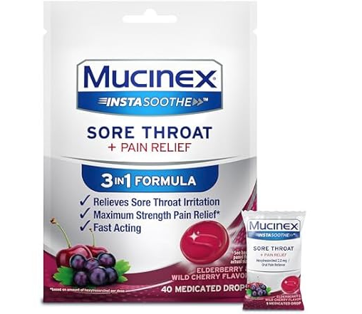 Mucinex Instasoothe Sore Throat Relief Lozenges, 40 Count