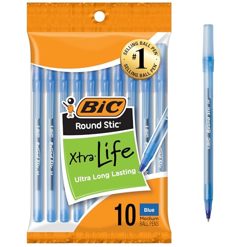 BIC Round Stic Xtra Life Blue Ballpoint Pens 10-Count Pack Deal