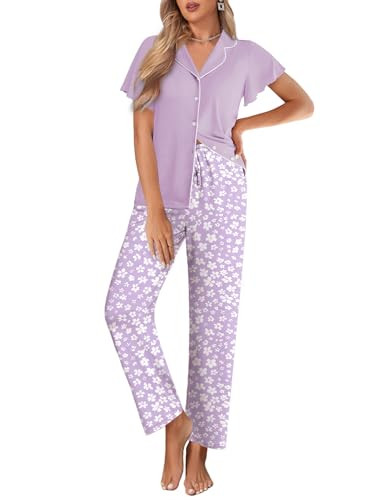 Ruffle Sleeve Notch Collar Loungewear  
