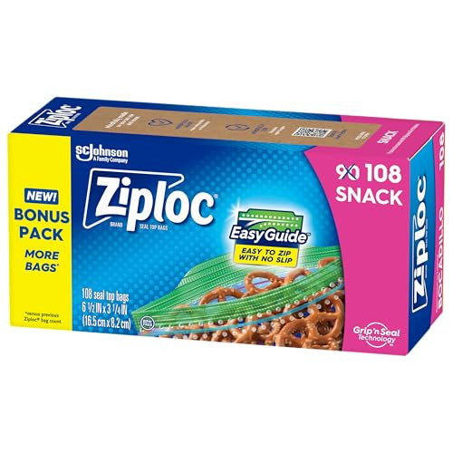 Ziploc Snack Bags with EasyGuide Texture, 108 Count