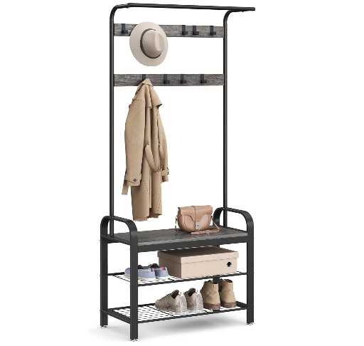 VASAGLE 4-in-1 Hall Tree with Shoe Bench