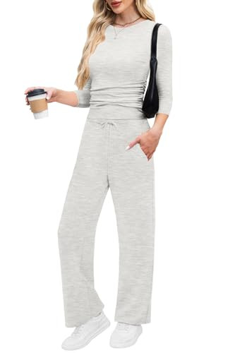 Wiholl 2 Piece Lounge Sets with 3/4 Sleeve Tops