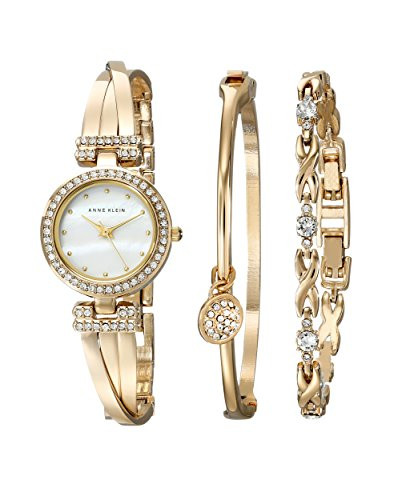 Anne Klein Women's Crystal Accented Bangle Watch and Bracelet Set