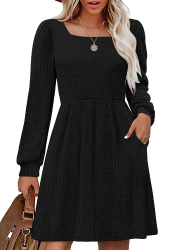 OFEEFAN Women's Square Neck Knit Dress