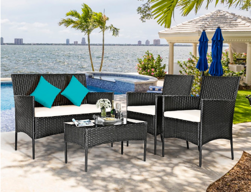 Costway WHITE Patio Rattan Cushioned Furniture Set (4 Piece)