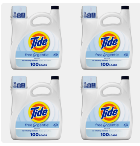 Tide Free & Gentle Liquid Laundry Detergent, 100 Loads, 132 fl oz