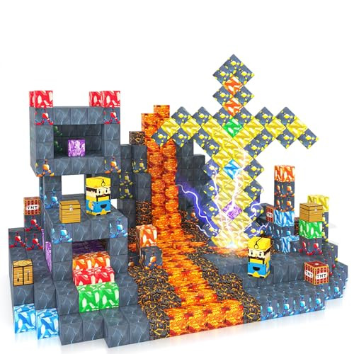 Imagiomo 100PCS Magnetic Blocks - Build Mine Magnet World Mine Sword Adventure Set