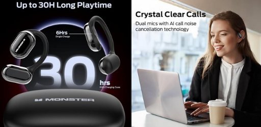 Monster Open Free AC100 Open Ear Headphones W/30H Playtime