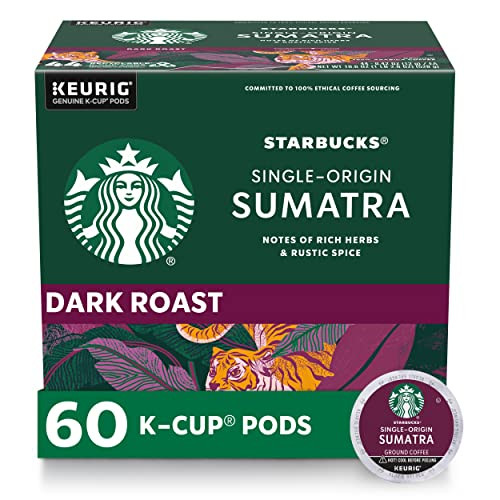 Starbucks K-Cup Coffee Pods, Dark Roast Coffee, Sumatra for Keurig Brewers, 6 boxes (60 pods total)