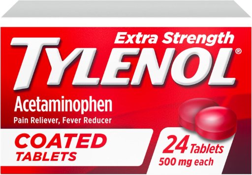 Tylenol Extra Strength 24ct Pain Reliever & Fever Reducer, Round Coated Tablets, 500 mg