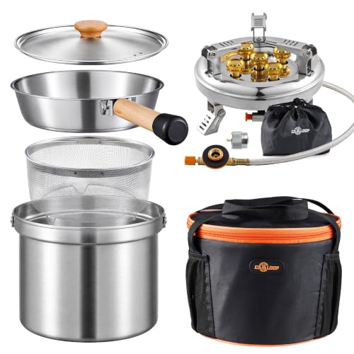 Camping Cookware Set with Stove, Stainless Steel Outdoor Cooking Kit