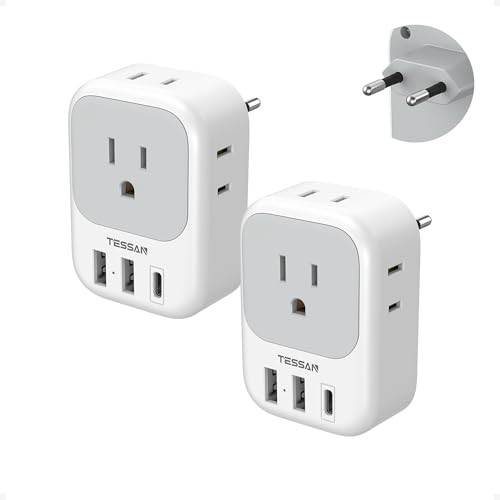 Tessan European Plug Adapter, 2 Pack