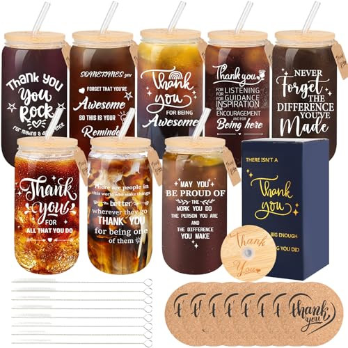 Employee Appreciation Glass Cups - 8 Set