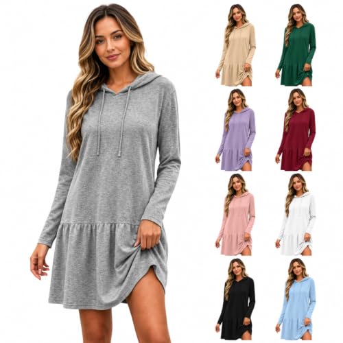 Women Long Sleeve Hoodie Sweatshirt Dress