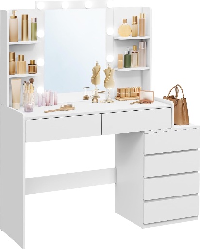 VASAGLE Vanity Desk with Mirror and LED Lights