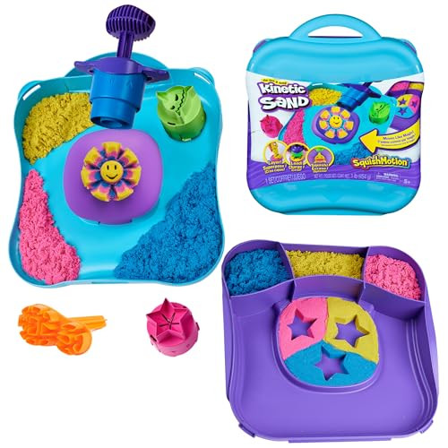 Kinetic Sand SquishMotion with 1lb Pink, Yellow & Blue Play Sand, Stamper & 5 Tools