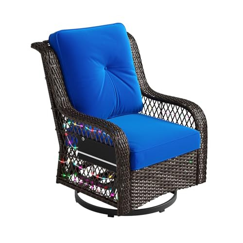 Bestier Outdoor Wicker Patio Chair with LED Strip & Cushions