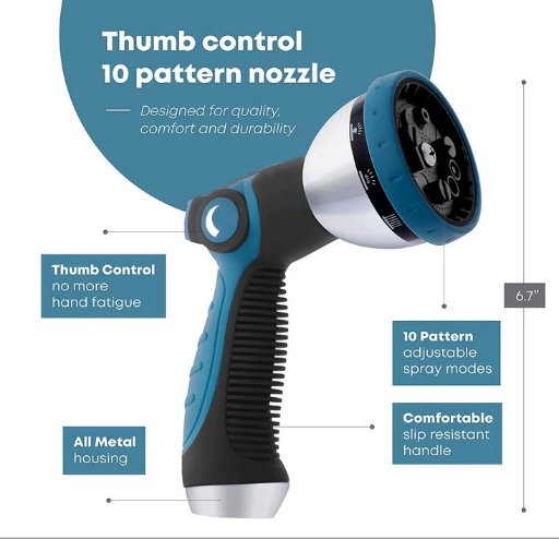 High Pressure Water Hose Nozzle Sprayer w/10 Spray Patterns