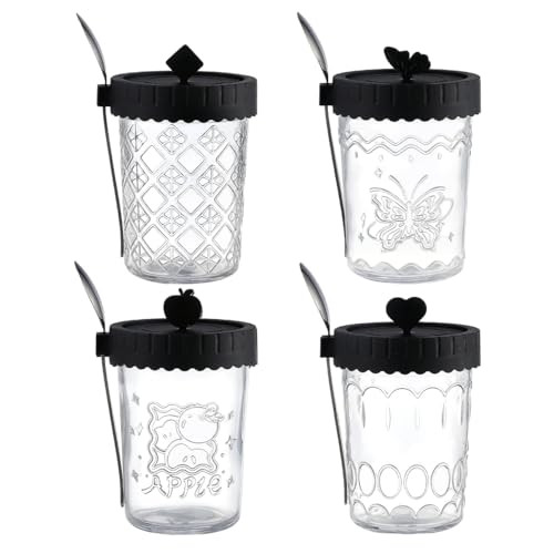 4 Pack Glass Overnight Oats Jars with Lids and Spoons