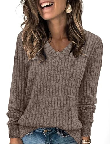SAMPEEL V Neck Long Sleeve Shirts for Women