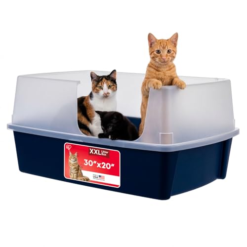 IRIS USA Extra Large Open Top Litter Box w/ Scatter Shield (30" x 20" x 14")