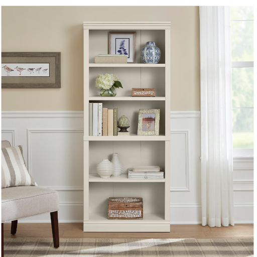 Off White 5-Shelf Classic Bookcase