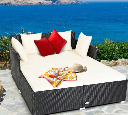 Cushioned Outdoor Patio Rattan Daybed