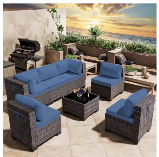 7-Piece Wicker Outdoor Sectional Set with Cushion