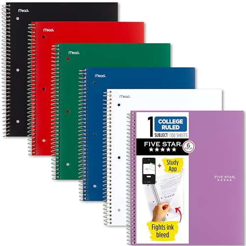 Five Star 1 Subject Notebooks 100 Ruled Sheets, 6 Pack