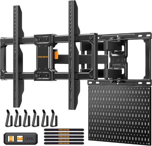 Perlegear Full Motion TV Wall Mount with Metal Pegboard