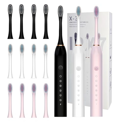3 Pack Electric Toothbrush Sets with 12 Replacement Brush Heads