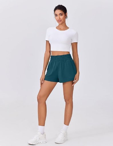PINSPARK Womens High Waisted Running Shorts W/Pockets