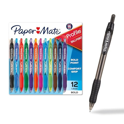 Paper Mate Profile Retractable Ballpoint Pens, 12 Count, Black Ink