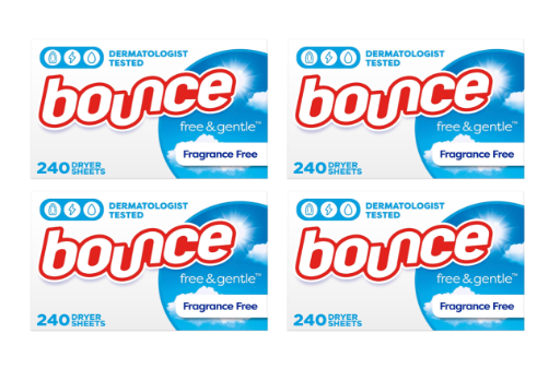 Bounce Dryer Sheets Laundry Fabric Softener, Free & Gentle, 240 Count