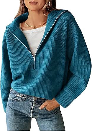 BTFBM Women's Quarter Zip Pullover Sweater