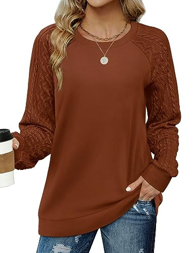 Women's Crewneck Cable Knit Sleeve Sweaters