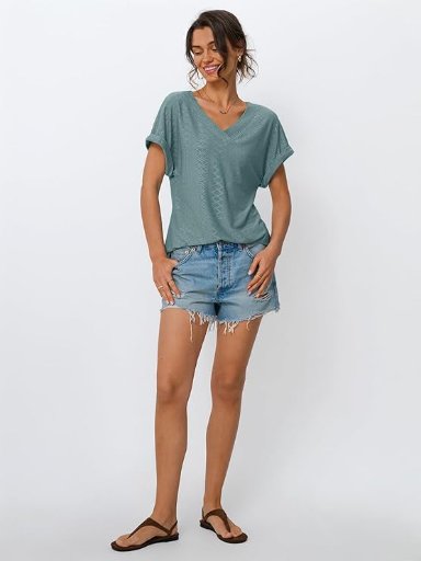 AUTOMET Eyelet Embroidery V Neck T Shirts