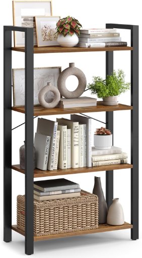 VASAGLE 4-Tier Bookshelf with Steel Frame