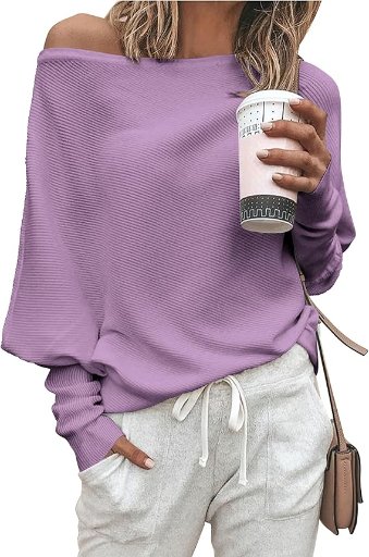 Zenlonr Casual Long Batwing Sleeve Off Shoulder Sweater