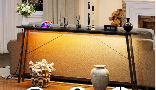 Skinny Console Table with Charging Station and LED Light