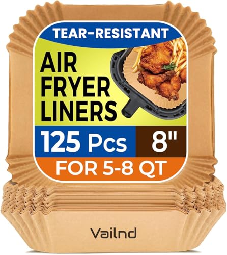 Vailnd 125-Count 8" Square Disposable Air Fryer Parchment Paper Liners