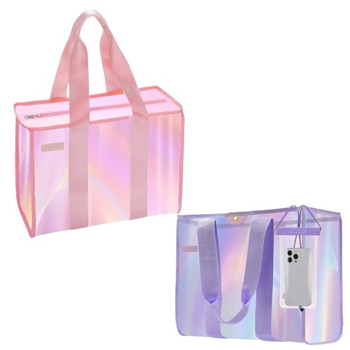 2 PC XL Iridescent Beach Bag Set
