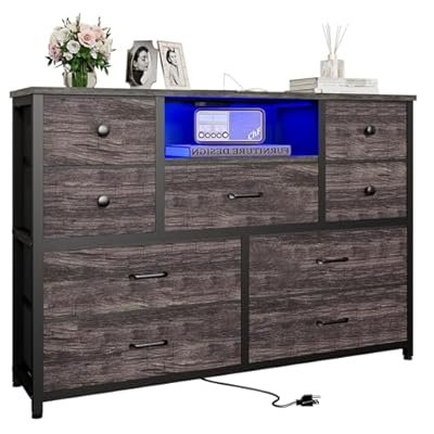 Dresser for Bedroom with 10 Drawers and LED Lights