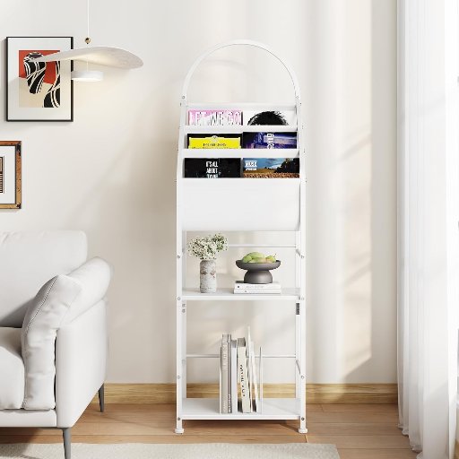 Leadpro Bookshelf with 3 Tier Vinyl Holder Display Book Magazine Shelf