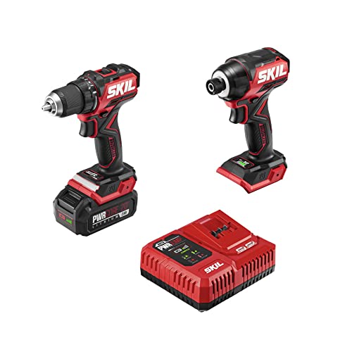 SKIL PWR CORE 20 Brushless 20V Compact Drill Driver and Impact Driver Kit with 2.0Ah Battery