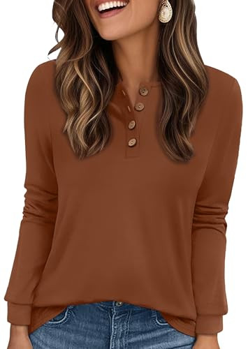 Long Sleeve Henley Tunic Tops