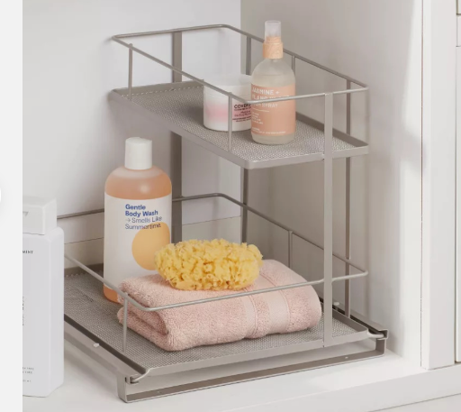Brightroom 2-Tier Slide-Out Steel Bathroom Vanity Storage Bin Organizer