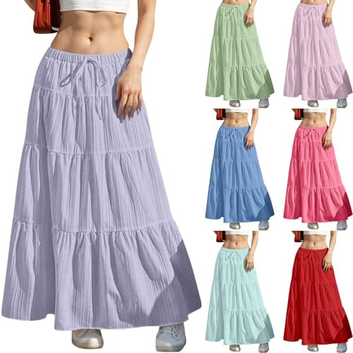 Flowy Tiered Pleated High Waisted A-Line Beach Skirts